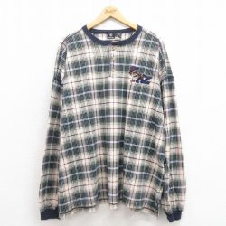 XL★古着 長袖 ビンテージ Tシャツ メンズ 90年代 90s ルーニーテューンズ LOONEY TUNES タズ 大きいサイズ ヘンリーネック 緑 グリーン チェック 25aug12 中古