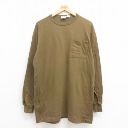 XL★古着 長袖 ビンテージ Tシャツ メンズ 90年代 90s 無地 胸ポケット付き ロング丈 コットン クルーネック 緑 グリーン 25aug12 中古