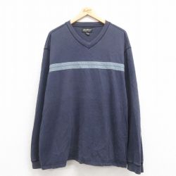 XL★古着 エディーバウアー 長袖 ビンテージ Tシャツ メンズ 00年代 00s 大きいサイズ コットン Vネック 紺 ネイビー 25aug12 中古