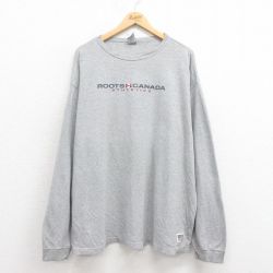 【20%OFF】XL★古着 ROOTS 長袖 ビンテージ Tシャツ メンズ 00年代 00s ビッグロゴ 大きいサイズ クルーネック カナダ製 グレー 霜降り 【spe】 25aug12 中古