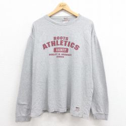XL★古着 ROOTS 長袖 ビンテージ Tシャツ メンズ 00年代 00s ビッグロゴ 大きいサイズ クルーネック カナダ製 グレー 霜降り 【spe】 25aug12 中古