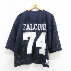 XL★古着 チャンピオン champion 半袖 ビンテージ フットボール Tシャツ メンズ 90年代 90s ファルコンズ 大きいサイズ メッシュ地 Vネック USA製 紺 ネイビー ユニフォーム ゲームシャツ 25aug13 中古