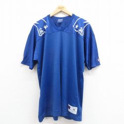 XL★古着 チャンピオン champion 半袖 ビンテージ フットボール Tシャツ メンズ 90年代 90s NFL ニューイングランドペイトリオッツ 大きいサイズ メッシュ地 Vネック 青 ブルー ユニフォーム ゲームシャツ アメフト スーパーボウル 【spe】 25aug13 中古