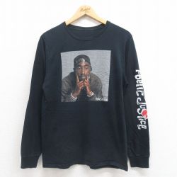 M★古着 長袖 Tシャツ メンズ 映画 ポエスティックジャスティス トゥパック 2パック 2PAC コットン クルーネック 黒 ブラック 25aug18 中古