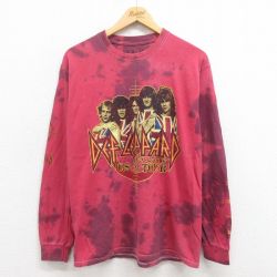 デフレパード 長袖ロックバンドTシャツ タイダイ バーガンディ M | 古着
