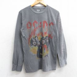 S★古着 長袖 ロック バンド Tシャツ メンズ AC/DC クルーネック 濃グレー 25aug18 中古