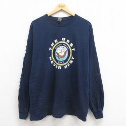 XL★古着 長袖 Tシャツ メンズ ミリタリー USネイビ コットン クルーネック 紺 ネイビー 25aug21 中古