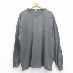 XL★古着 ラッセル 長袖 ビンテージ Tシャツ メンズ 00年代 00s ワンポイントロゴ 大きいサイズ クルーネック グレー 25aug21 中古
