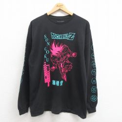 L★古着 長袖 Tシャツ メンズ アニメ ドラゴンボールZ 孫悟空 コットン クルーネック 黒 ブラック 25aug21 中古