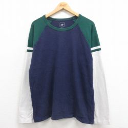 【20%OFF】L★古着 ギャップ GAP 長袖 Tシャツ メンズ 無地 コットン クルーネック 紺他 ネイビー 25aug21 中古