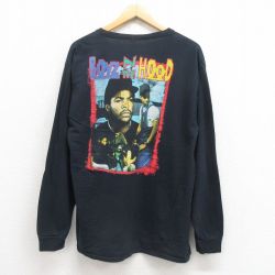 L★古着 長袖 Tシャツ メンズ 映画 ボーインズンザフッド アイスキューブ コットン クルーネック 黒 ブラック 25aug21 中古