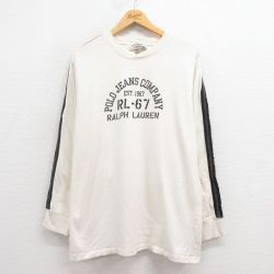 XL★古着 ラルフローレン Ralph Lauren ポロジーンズ 長袖 ブランド Tシャツ メンズ ビッグロゴ コットン クルーネック 生成り 25aug21 中古
