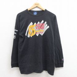 【50%OFF】L★古着 チャンピオン Champion 長袖 ビンテージ Tシャツ メンズ 90年代 90s マラソン コットン クルーネック USA製 黒 ブラック 【spe】 25aug21 中古