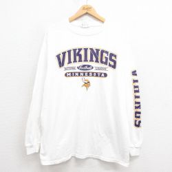 【20%OFF】L★古着 長袖 ビンテージ Tシャツ メンズ 00年代 00s NFL ミネソタバイキングス コットン クルーネック 白 ホワイト アメフト スーパーボウル 25aug21 中古