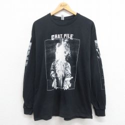 L★古着 長袖 ロック バンド Tシャツ メンズ CHAT PILE コットン クルーネック 黒 ブラック 25aug21 中古