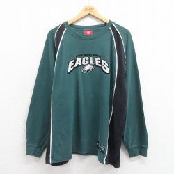 【50%OFF】XL★古着 長袖 ビンテージ Tシャツ メンズ 00年代 00s NFL フィラデルフィアイーグルス 刺繍 大きいサイズ ラグラン クルーネック 緑 グリーン アメフト スーパーボウル 25aug21 中古