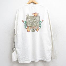 XL★古着 長袖 ビンテージ Tシャツ メンズ 00年代 00s ハードロックカフェ キーウエスト ギター 地図 大きいサイズ クルーネック 白 ホワイト 25aug22 中古