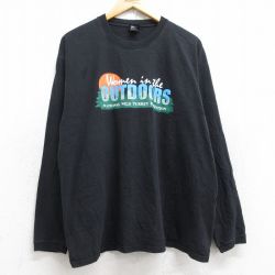 XL★古着 長袖 ビンテージ Tシャツ メンズ 00年代 00s アウトドア 大きいサイズ コットン クルーネック 黒 ブラック 25aug22 中古