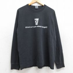 L★古着 長袖 ビンテージ Tシャツ メンズ 00年代 00s メッセージ コットン クルーネック 黒 ブラック 25aug22 中古