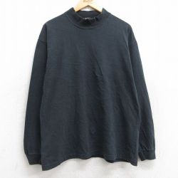L★古着 長袖 ビンテージ Tシャツ メンズ 90年代 90s 無地 コットン モックネック ハイネック USA製 黒 ブラック 25aug22 中古