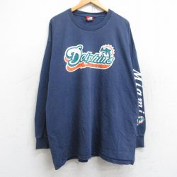 XL★古着 長袖 ビンテージ Tシャツ メンズ 00年代 00s NFL マイアミドルフィンズ 大きいサイズ ロング丈 コットン クルーネック 紺 ネイビー アメフト スーパーボウル 25aug22 中古