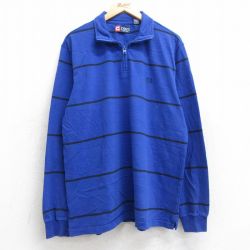 XL★古着 チャップス 長袖 ハーフジップ Tシャツ メンズ ワンポイントロゴ コットン クルーネック 青 ブルー ボーダー 25aug22 中古