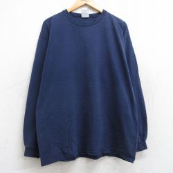 【20%OFF】XL★古着 長袖 ビンテージ Tシャツ メンズ 90年代 90s 無地 コットン クルーネック USA製 紺 ネイビー 25aug22 中古