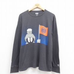 XL★古着 長袖 Tシャツ メンズ ルーニーテューンズ LOONEY TUNES マービンザマーシャン 大きいサイズ コットン クルーネック グレー 25aug22 中古