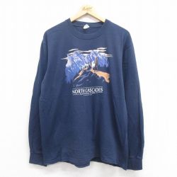 L★古着 長袖 Tシャツ メンズ ノースカスケード国立公園 コットン クルーネック 紺 ネイビー 25aug22 中古