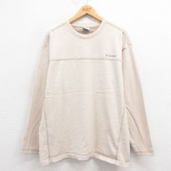 【20%OFF】XL★古着 コロンビア COLUMBIA 長袖 Tシャツ メンズ ワンポイントロゴ コットン クルーネック 薄ベージュ カーキ 25aug22 中古