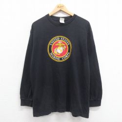 M★古着 長袖 ビンテージ Tシャツ メンズ 00年代 00s ミリタリー USMC コットン クルーネック 黒 ブラック 25aug27 中古