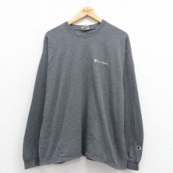 【20%OFF】XL★古着 チャンピオン champion 長袖 ビンテージ Tシャツ メンズ 00年代 00s ワンポイントロゴ コットン クルーネック グレー 霜降り 25aug27 中古