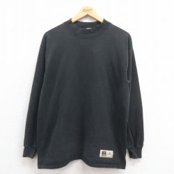 L★古着 ラッセル 長袖 ビンテージ Tシャツ メンズ 00年代 00s 無地 モックネック ハイネック 黒 ブラック 25aug27 中古