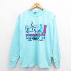 M★古着 長袖 ビンテージ Tシャツ メンズ 80年代 80s バレーボール クルーネック USA製 水色 25aug27 中古