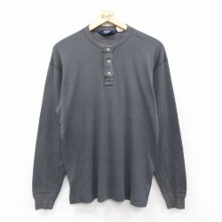 L★古着 ウールリッチ WOOLRICH 長袖 ビンテージ Tシャツ メンズ 90年代 90s 無地 ヘンリーネック 濃グレー 25aug27 中古