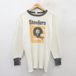 【20%OFF】M★古着 長袖 ビンテージ サーマル Tシャツ メンズ 90年代 90s NFL ピッツバーグスティーラーズ クルーネック USA製 生成り他 アメフト スーパーボウル 25aug27 中古