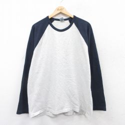 XL★古着 オールドネイビー OLD NAVY 長袖 ビンテージ Tシャツ メンズ 00年代 00s 無地 ラグラン ツートンカラー 大きいサイズ コットン クルーネック 薄グレー 霜降り他 25aug27 中古