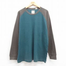【50%OFF】XL★古着 レッドヘッド 長袖 サーマル Tシャツ メンズ 無地 大きいサイズ ツートンカラー クルーネック 緑他 グリーン 25aug27 中古