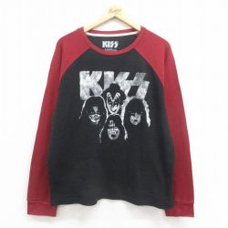 XL★古着 長袖 ロック バンド サーマル Tシャツ メンズ キッス KISS 大きいサイズ ツートンカラー クルーネック 黒他 ブラック 【spe】 25aug27 中古