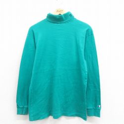 M★古着 チャンピオン champion 長袖 ビンテージ Tシャツ メンズ 90年代 90s H タートルネック ハイネック 青緑 25aug27 中古