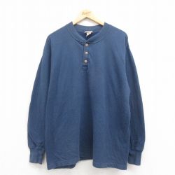 【20%OFF】XL★古着 デュオフォールド 長袖 Tシャツ メンズ 無地 大きいサイズ コットン ヘンリーネック 紺 ネイビー 25aug27 中古
