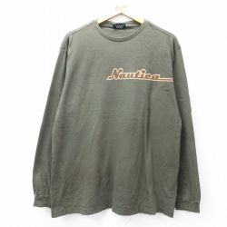 XL★古着 ノーティカ NAUTICA 長袖 ブランド Tシャツ メンズ ビッグロゴ コットン クルーネック カナダ製 緑系 グリーン 25aug28 中古