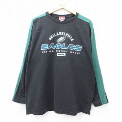 XL★古着 長袖 ビンテージ Tシャツ メンズ 00年代 00s NFL フィラデルフィアイーグルス 大きいサイズ クルーネック 黒 ブラック アメフト スーパーボウル 25aug28 中古