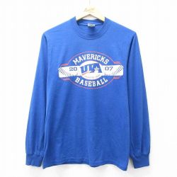 M★古着 ジャージーズ 長袖 ビンテージ Tシャツ メンズ 00年代 00s MAVERICKS 野球 クルーネック 紺 ネイビー 25aug28 中古