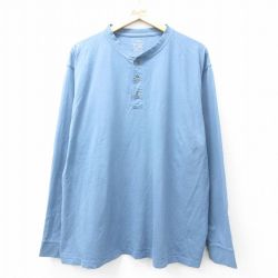 XL★古着 エルエルビーン LLBEAN 長袖 Tシャツ メンズ 無地 大きいサイズ コットン ヘンリーネック 薄紺 ネイビー 25aug28 中古