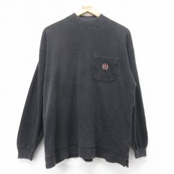 XL★古着 トミーヒルフィガー TOMMY HILFIGER 長袖 ブランド Tシャツ メンズ 90年代 90s ワンポイントロゴ 胸ポケット付き 大きいサイズ コットン モックネック ハイネック 黒 ブラック 25aug28 中古