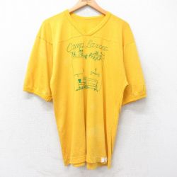 【50%OFF】L★古着 半袖 ビンテージ フットボール Tシャツ メンズ 90年代 90s Camp Larcee Vネック 黄 イエロー 25aug28 中古