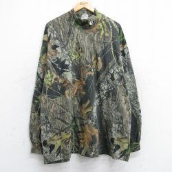 XL★古着 長袖 Tシャツ メンズ モッシーオーク 大きいサイズ ロング丈 コットン モックネック ハイネック 茶他 ブラウン 迷彩 25aug28 中古