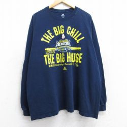 【50%OFF】XL★古着 アディダス adidas 長袖 Tシャツ メンズ ミシガン アイスホッケー 大きいサイズ コットン クルーネック 紺 ネイビー 25aug28 中古