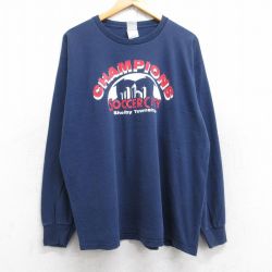 XL★古着 フルーツオブザルーム 長袖 ビンテージ Tシャツ メンズ 00年代 00s チャンピオンズ サッカーシティ 大きいサイズ コットン クルーネック 紺 ネイビー 25aug28 中古